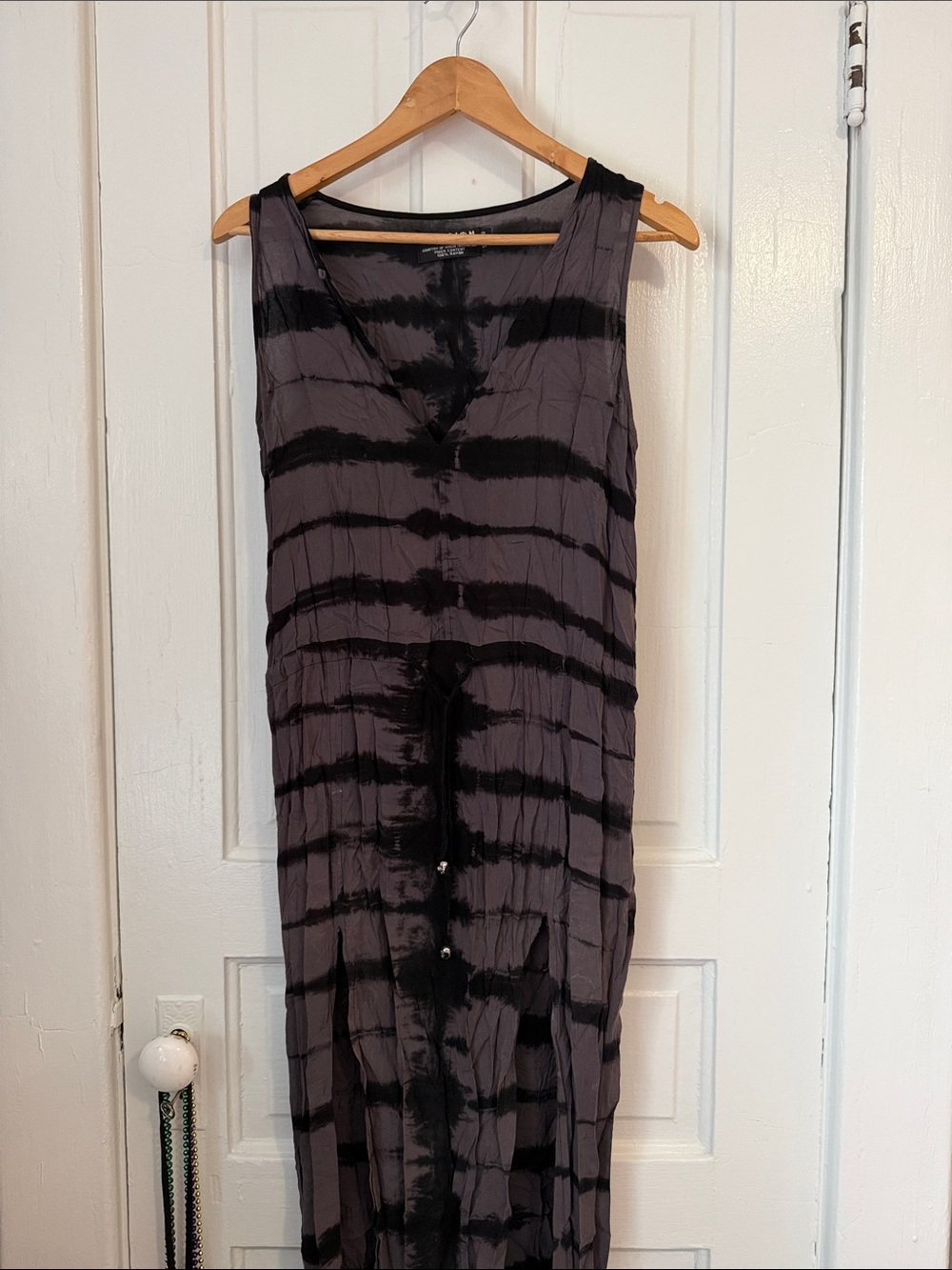 Sleeveless Tie-Dye Maxi Dress in Charcoal and Black